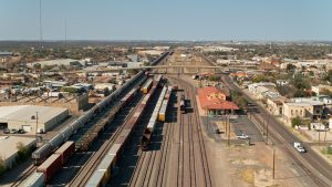 Aerial View of Residential Community and Train yard in Laredo, Texas